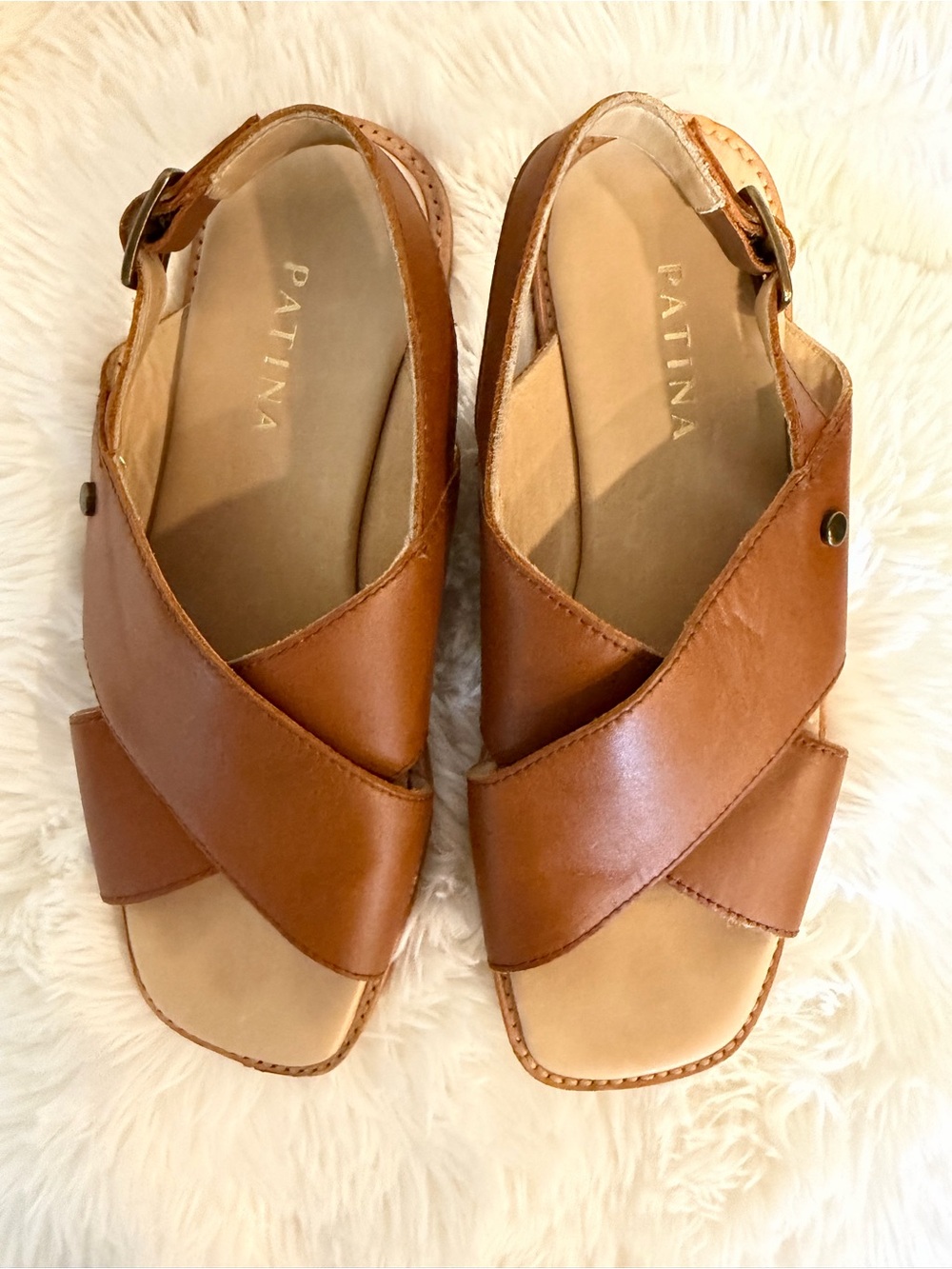 Cognac Leather Crisscross Slingback Sandals